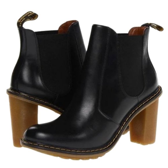 Dr. Martens Shoes - Dr. Martens Eloise leather chunky block high heels booties ankle boots black 8